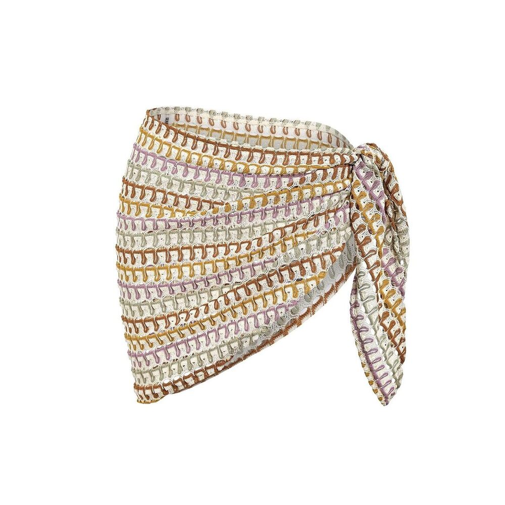 Sarong Coverups for Women Colorblock Stripes Crochet Semi Sheer Tie Side